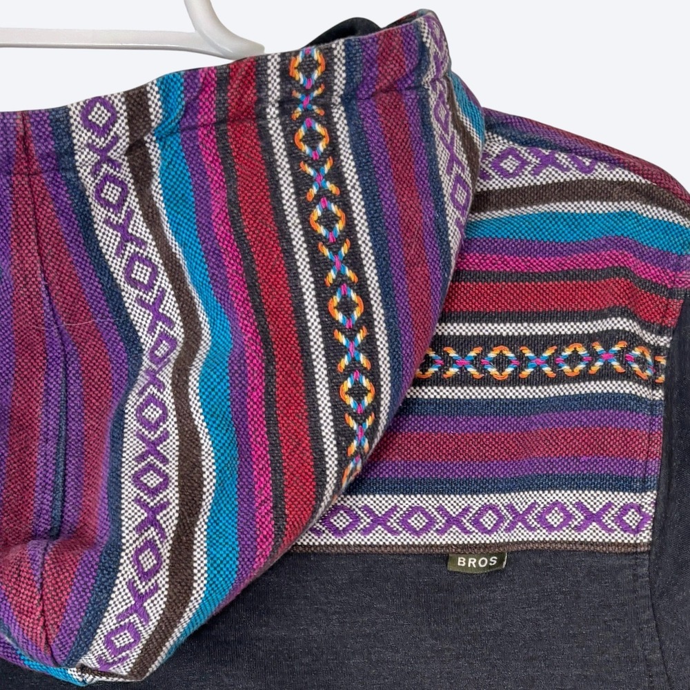 Howler Brothers Navy Hooded Pullover with Purple, Teal & Magenta Stripes - Picture 4 of 11